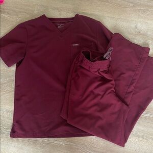 Jaanuu Maroon V-Neck Scrub Set